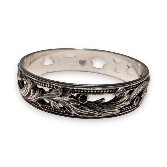 Brighton Le Louvre Bangle Bracelet Silver Tone w/ Black Swarovski Crystals - Picture 1 of 7